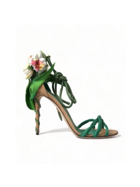 Sandały na obcasie w kwiatki na wysokim obcasie Dolce And Gabbana zielone
