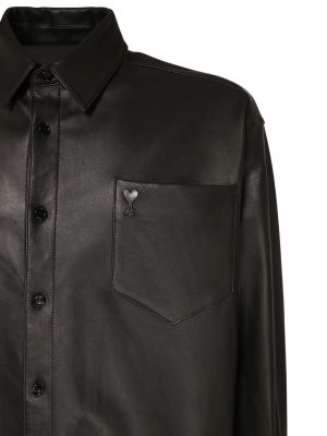 Δερμάτινο πουκάμισο Ami Paris μαύρο