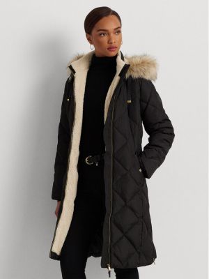 Czarna pikowana kurtka puchowa ocieplana z kapturem Lauren Ralph Lauren
