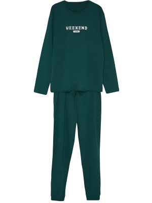 Pletené pyžamo s potiskem Trendyol zelené