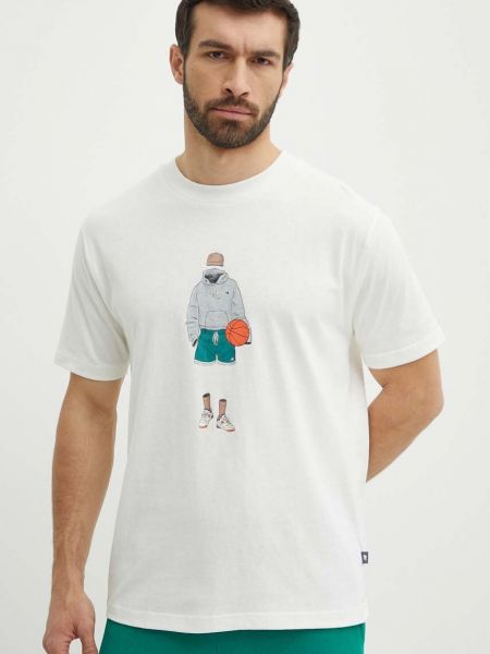 Koszulka bawełniana z nadrukiem New Balance beżowa