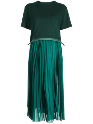 Pliszírozott midi ruha Sacai zöld