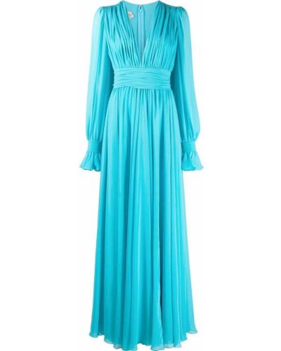 Плисирана вечерна рокля с v-образно деколте Blanca Vita синьо