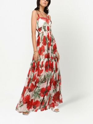 Květinové hedvábné šaty s potiskem Dolce & Gabbana bílé