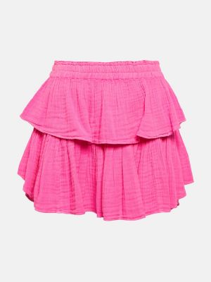 Bavlněné mini sukně s volány Loveshackfancy - růžová