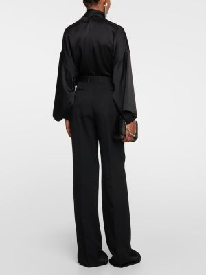 Vlnené nohavice s vysokým pásom Saint Laurent čierna