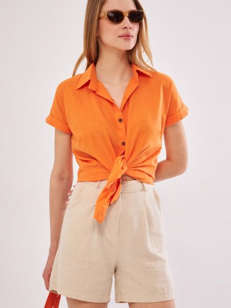 Λινό πουκάμισο με κοντό μανίκι Armonika πορτοκαλί