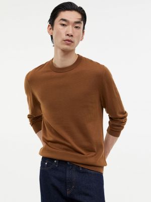 Шерстяной свитер слим из шерсти мериноса H&m коричневый