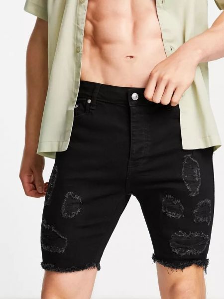 Рваные джинсовые шорты скинни Bolongaro Trevor черные