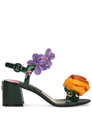 Кожени сандали на цветя Dolce & Gabbana