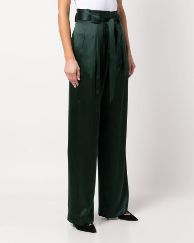 Jedwabne spodnie plisowane Michelle Mason zielone