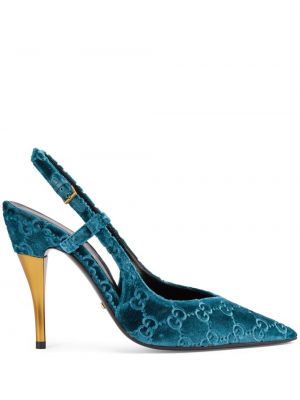 Кадифени полуотворени обувки с отворена пета Gucci синьо