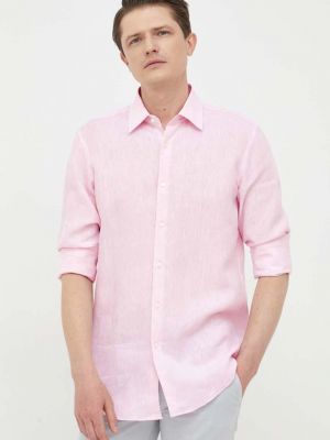 Lniana koszula slim fit Boss różowa
