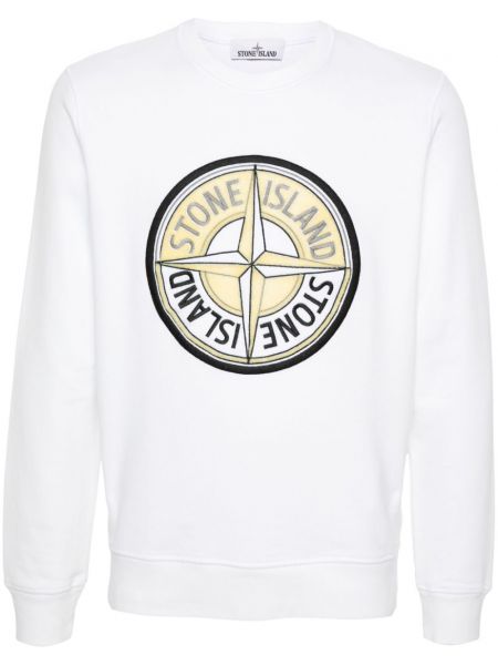 Işlemeli uzun kazak Stone Island beyaz