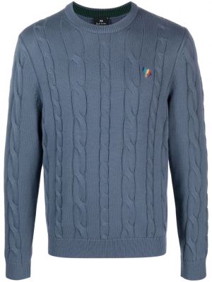 Памучен пуловер бродиран с принт зебра Paul Smith синьо