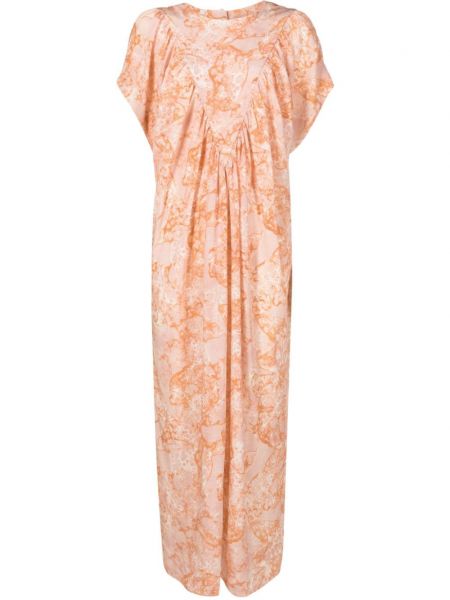 Svilena dolga obleka s potiskom z abstraktnimi vzorci Adriana Degreas