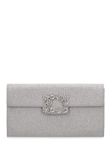 Bolso clutch de noche de raso con hebilla Roger Vivier plateado