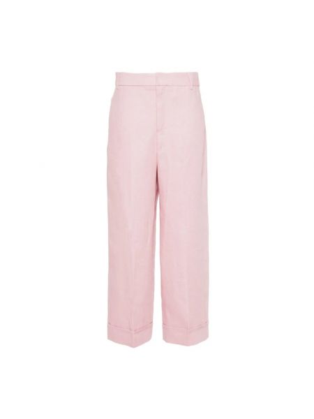 Lniane spodnie Max Mara różowe