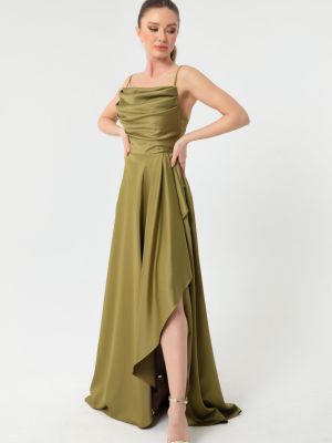 Σατέν βραδινό φόρεμα με βολάν Lafaba πράσινο