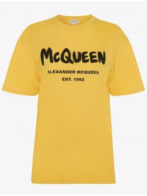 Trykt bomull t-skjorte Alexander Mcqueen gul