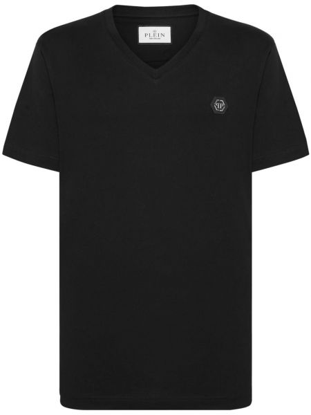 Тениска с принт с v-образно деколте Philipp Plein черно