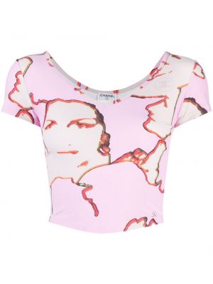 Tričko s potiskem Chanel Pre-owned růžové