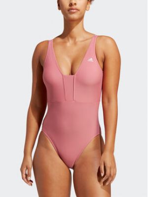 Csíkos testhezálló egyrészes fürdőruha Adidas rózsaszín