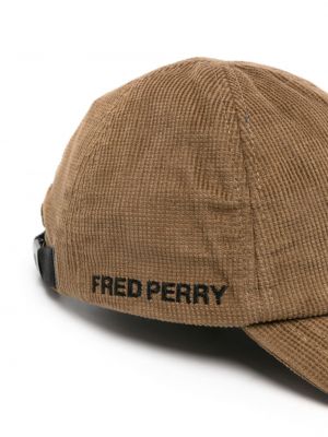Haftowana czapka z daszkiem sztruksowa Fred Perry brązowa