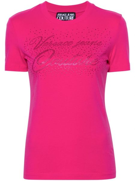 Kokvilnas t-krekls Versace Jeans Couture rozā