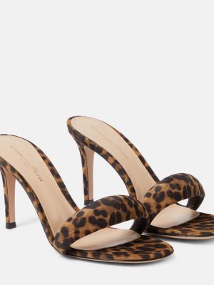 Papuci tip mules din piele cu imagine cu model leopard Gianvito Rossi maro
