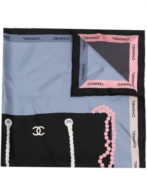 Echarpe en soie à imprimé Chanel Pre-owned noir
