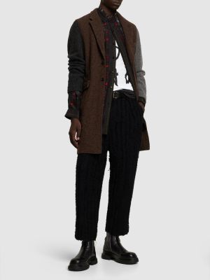 Tvídový vlněný kabát z nylonu Comme Des Garçons Shirt hnědý
