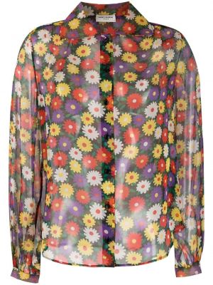 Копринена блуза на цветя с принт Saint Laurent черно