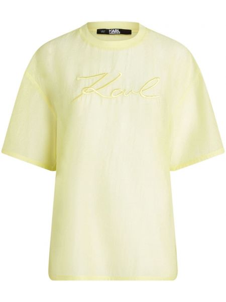 Caurspīdīgs t-krekls ar izšuvumiem Karl Lagerfeld dzeltens