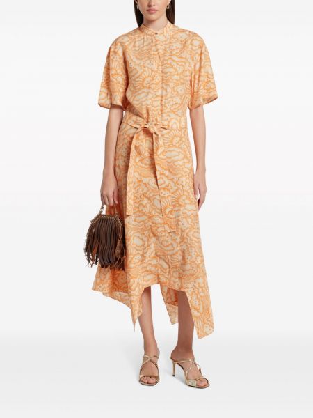 Jedwabna sukienka midi z nadrukiem Stella Mccartney pomarańczowa