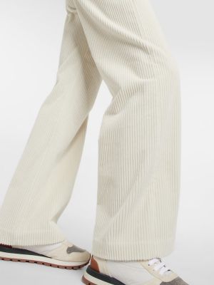 Spodnie z wysoką talią sztruksowe Brunello Cucinelli białe