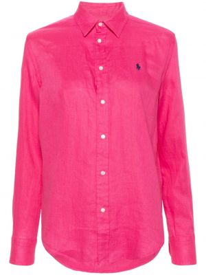 Lenvászon hímzett ing Polo Ralph Lauren rózsaszín