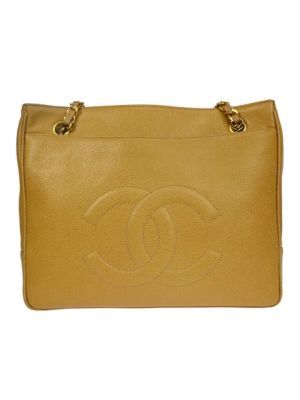 Bolsa de hombro de cuero Chanel Vintage beige