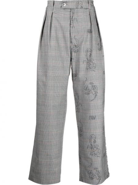 Kockované rovné nohavice Feng Chen Wang sivá