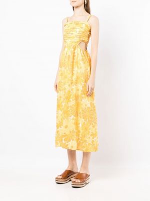 Sukienka midi w kwiatki z nadrukiem Faithfull The Brand żółta