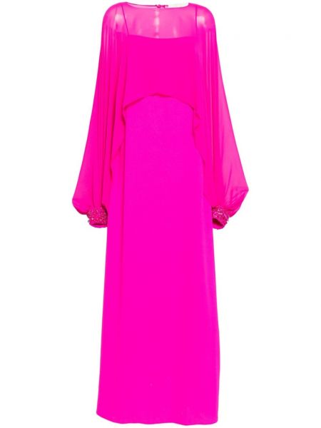 Βραδινό φόρεμα από σιφόν με πετραδάκια από κρεπ Nihan Peker ροζ