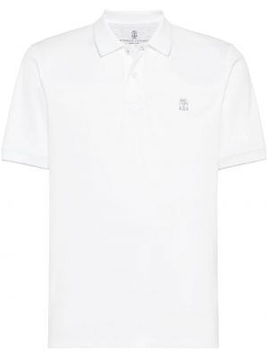 Памучна поло тениска бродирана Brunello Cucinelli бяло