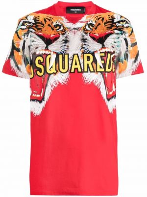 Тениска с принт с тигров принт Dsquared2 червено