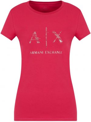 Памучна тениска с принт Armani Exchange червено