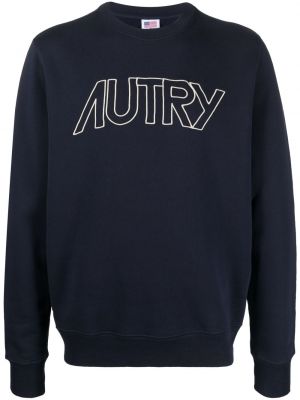 Bombažni pulover z vezenjem Autry modra