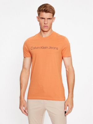 Slim fit tričko Calvin Klein Jeans oranžové