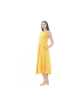 Sukienka midi z otwartymi plecami bez rękawów Max Mara Weekend żółta