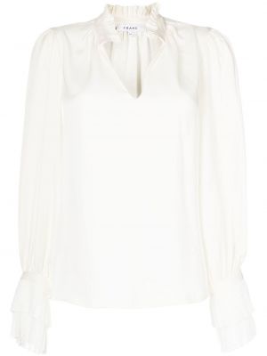 Копринена блуза с волани Frame бяло