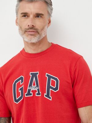 Памучна тениска с дълъг ръкав с принт Gap червено