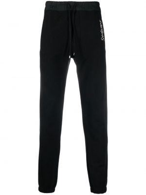 Pantaloni sport cu broderie din bumbac Saint Laurent negru